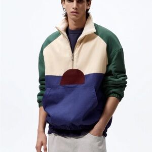 Zara Men’s color block faux shearling lined jacket size large